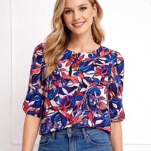 J. Crew Women's Long Sleeve Shirt Blouse Top Floral Vibrant Color Boho Small EUC